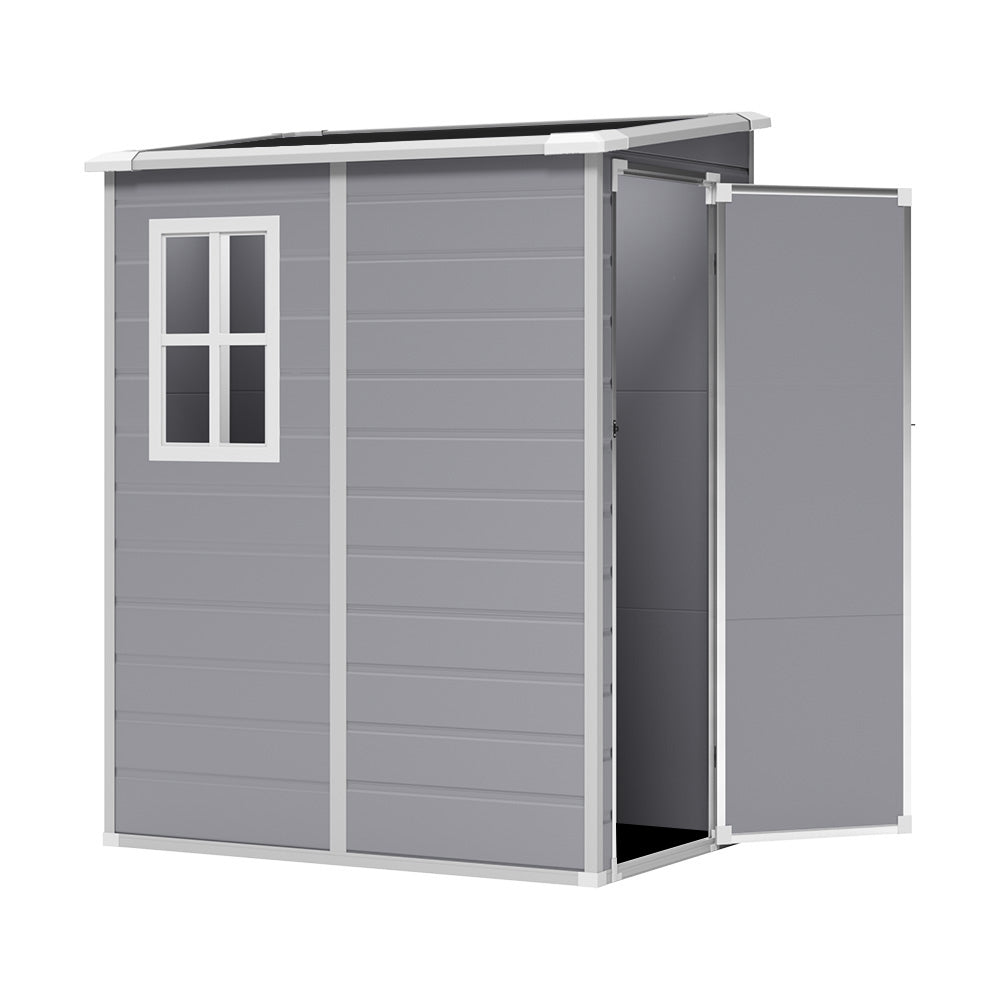 5x4ft Garden Plastic Storage Shed With Lockable Door | Large | Black & Grey