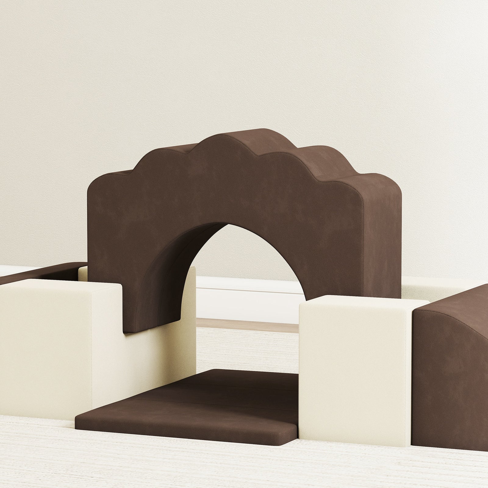 Kids Soft Play Set, 7 Piece Foam Climbing Blocks, Brown