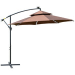3m Cantilever Banana Parasol W/ Led Solar Lights | Brown