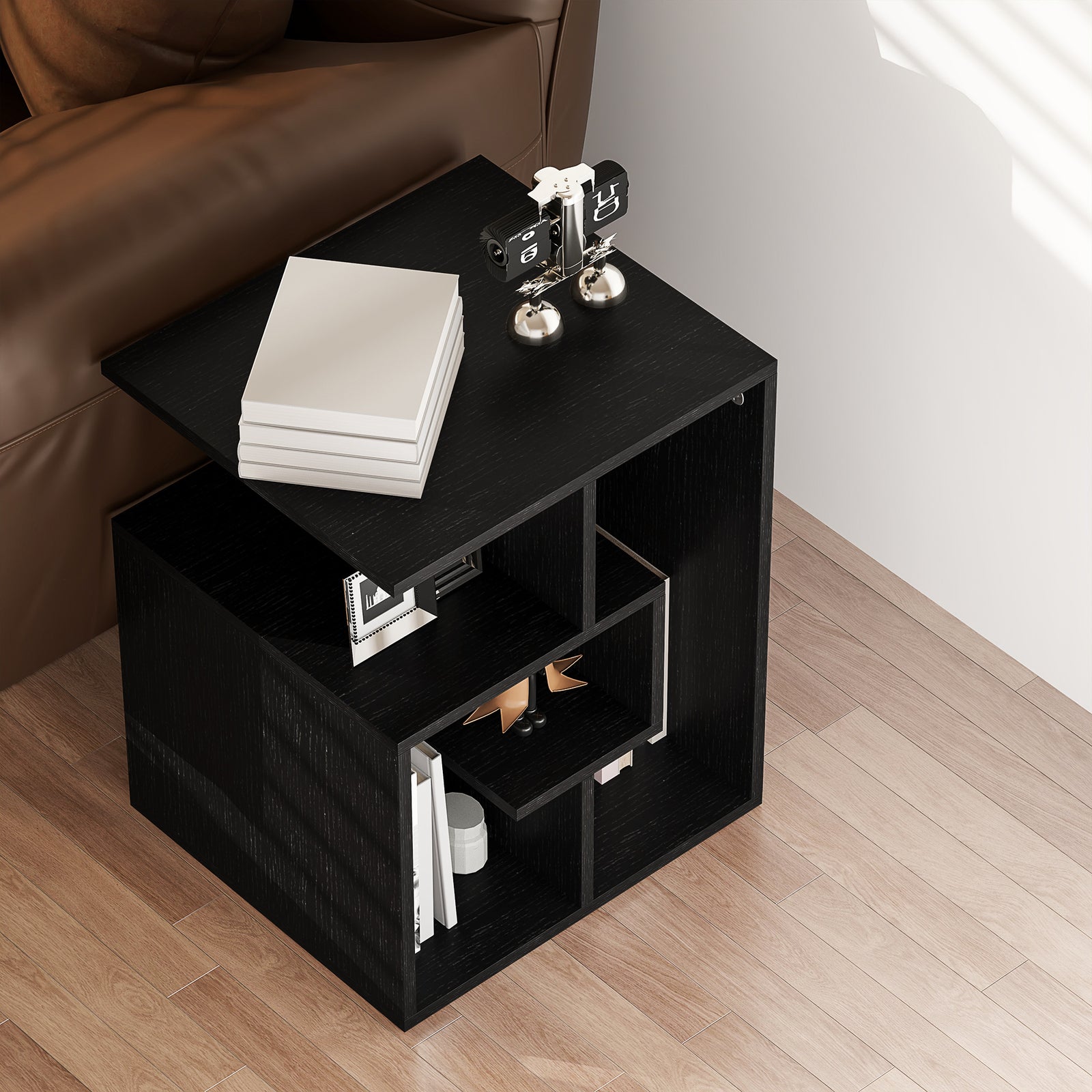 HOMCOM 3-tier Side End Table Open Shelves Storage Magazine Desk Black