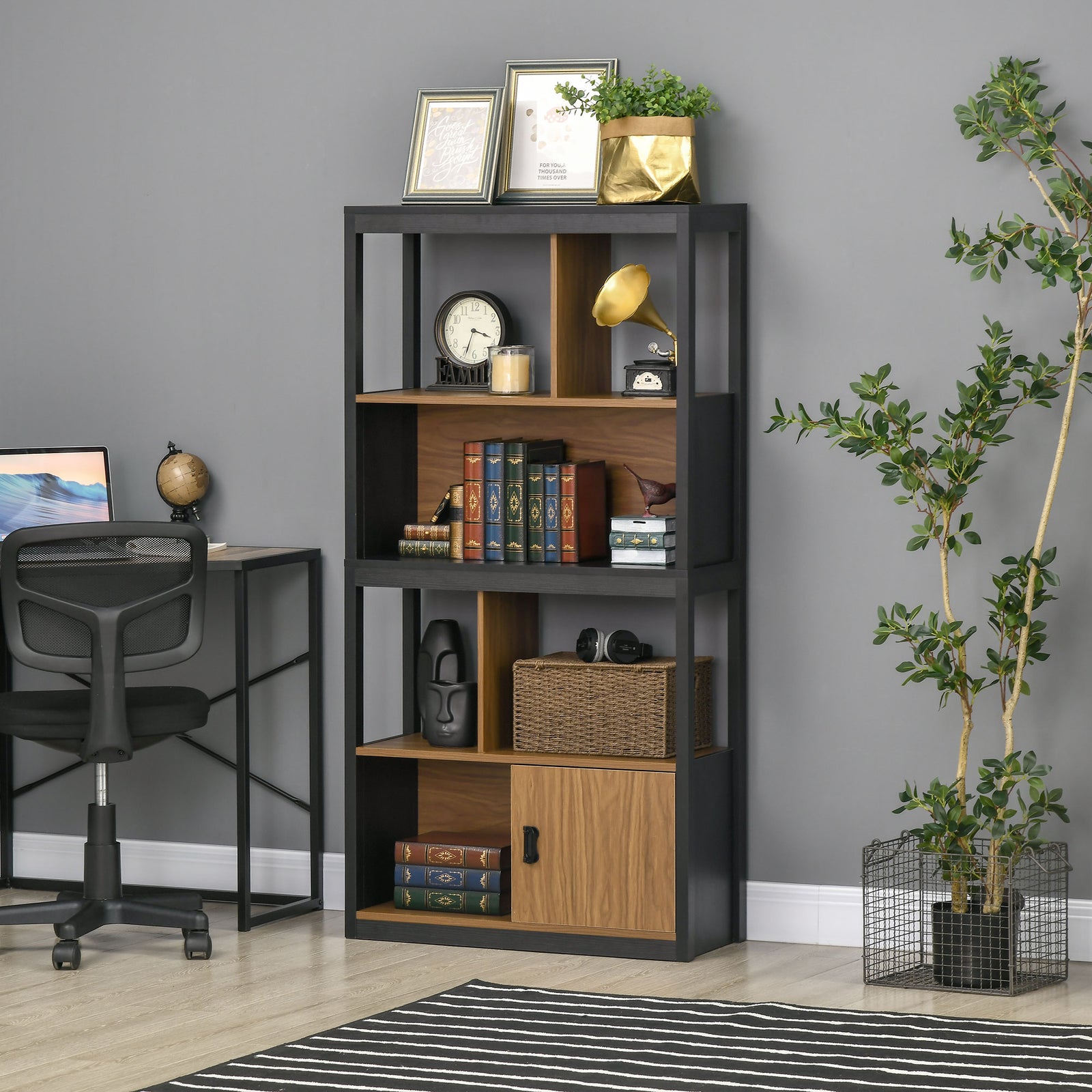 4 Tier Bookshelf Freestanding Bookcase With Storage