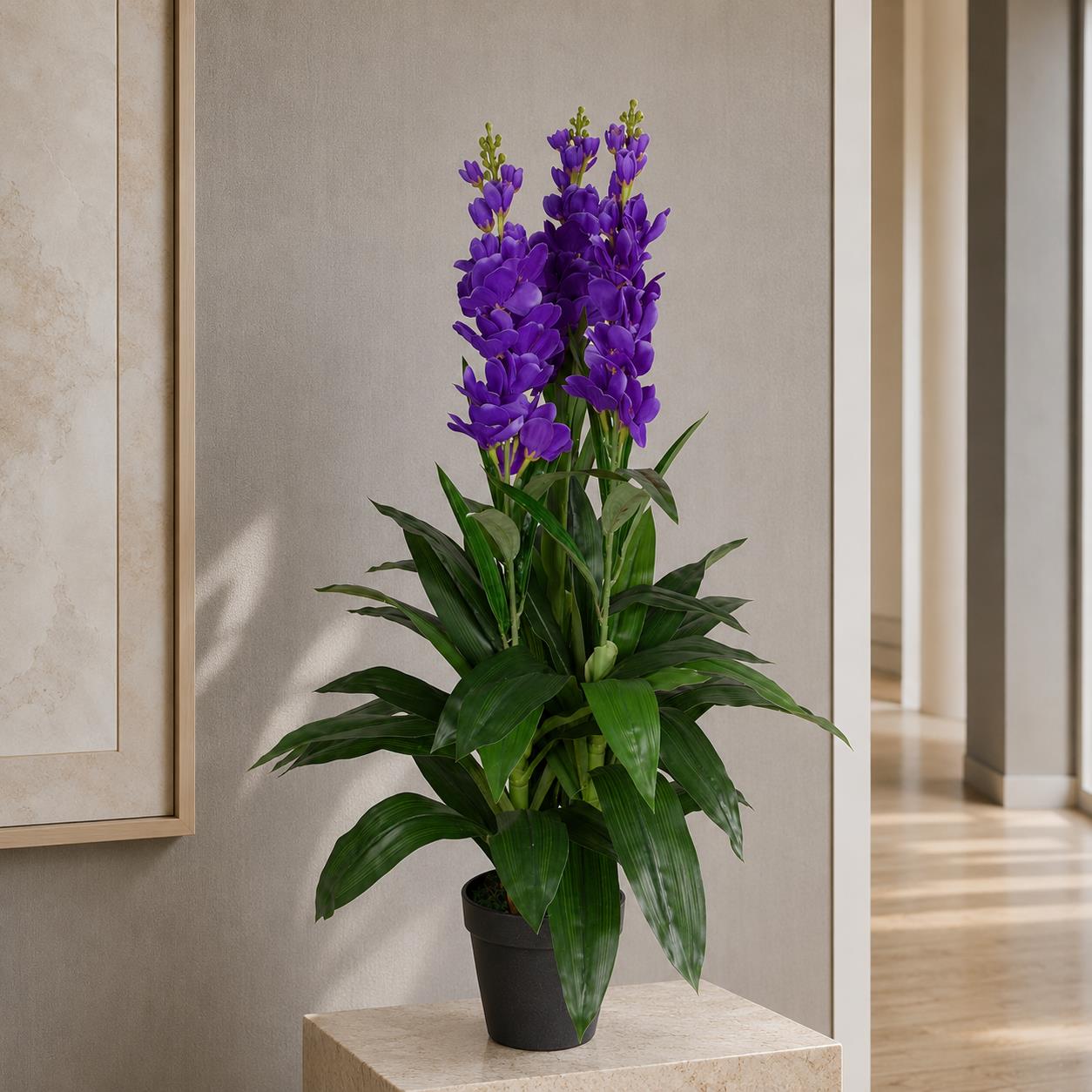 100cm Artificial Cymbidium Orchid Plant Extra Large Purple Flowers