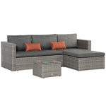 3 Pcs Outdoor Pe Rattan Sofa Set W/ Glass Table