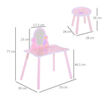 Make Up Play Set Desk Chair Mirror Girls Pink Dressing Table With Stool Mdf Pink
