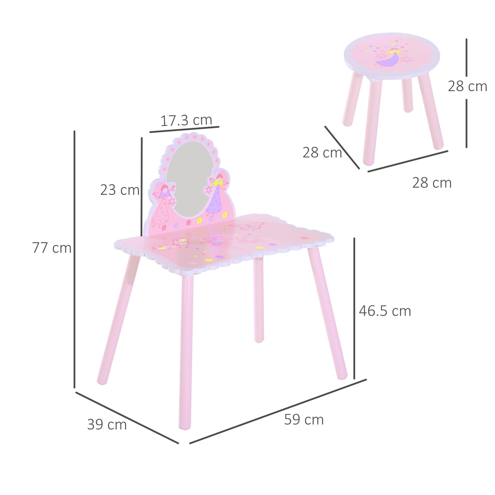 Make Up Play Set Desk Chair Mirror Girls Pink Dressing Table With Stool Mdf Pink