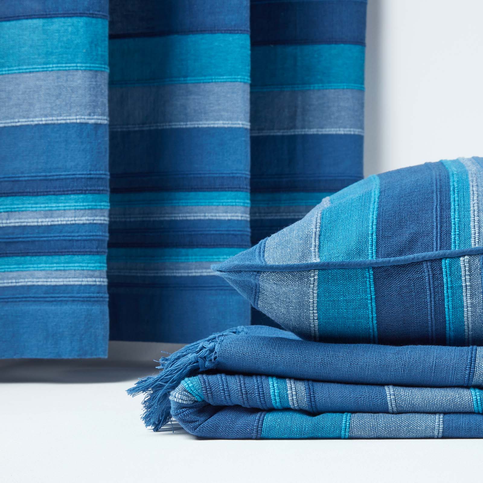 Cotton Morocco Striped Throw | 255cm x 360cm | Blue