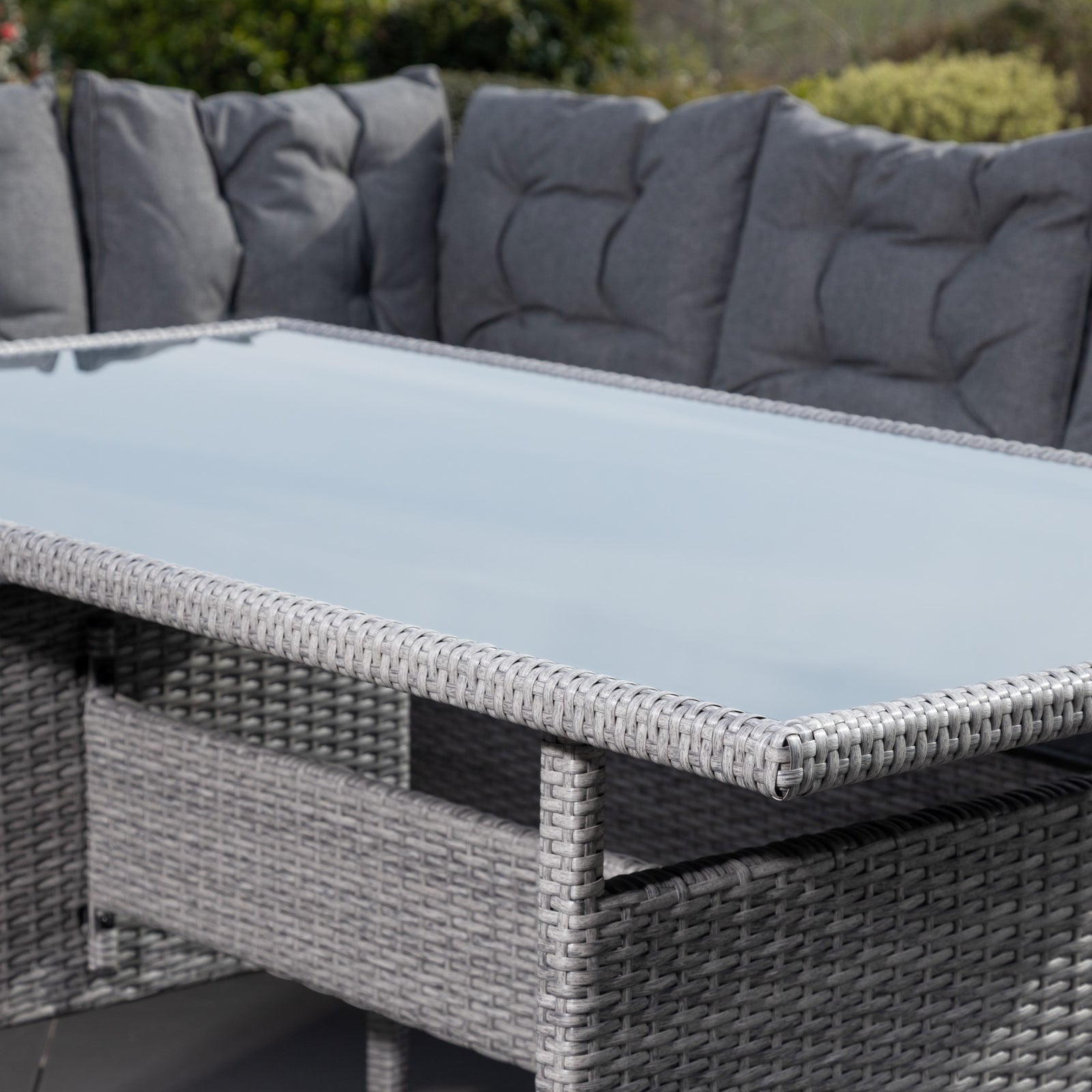 Piana Outdoor Rattan Corner Sofa With Table And Bench | Set of 10 | Grey