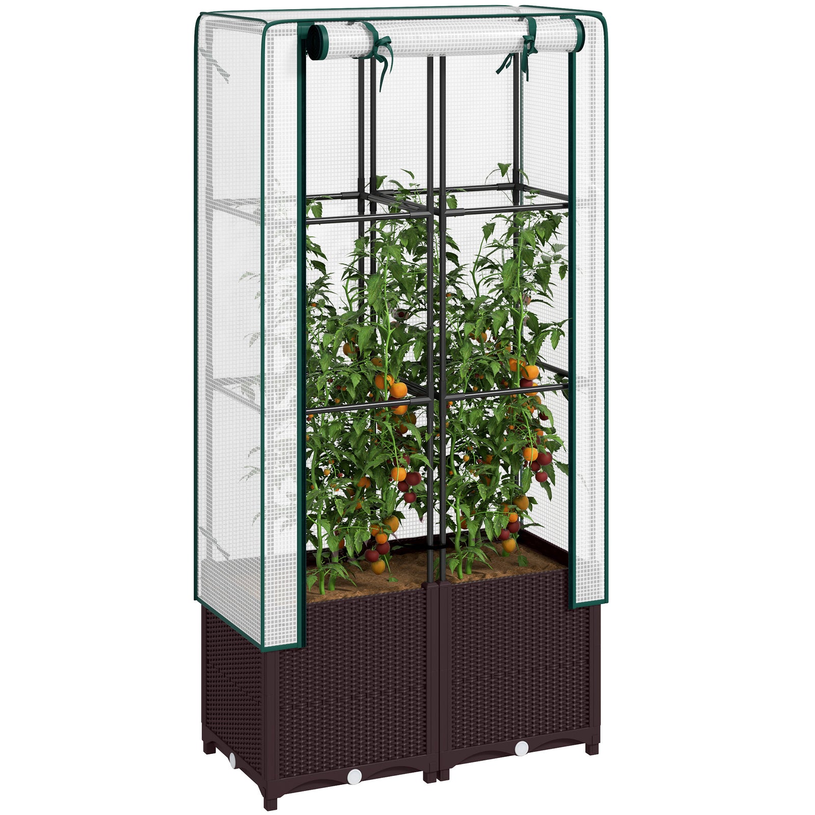 Raised Garden Bed With Trellis, Plastic Planter Box