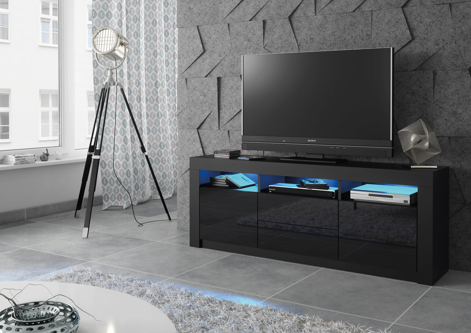 Shine Tv Unit 160cm With Led Lights | Black