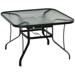 Garden Dining Table W/ Parasol Hole, Glass Top