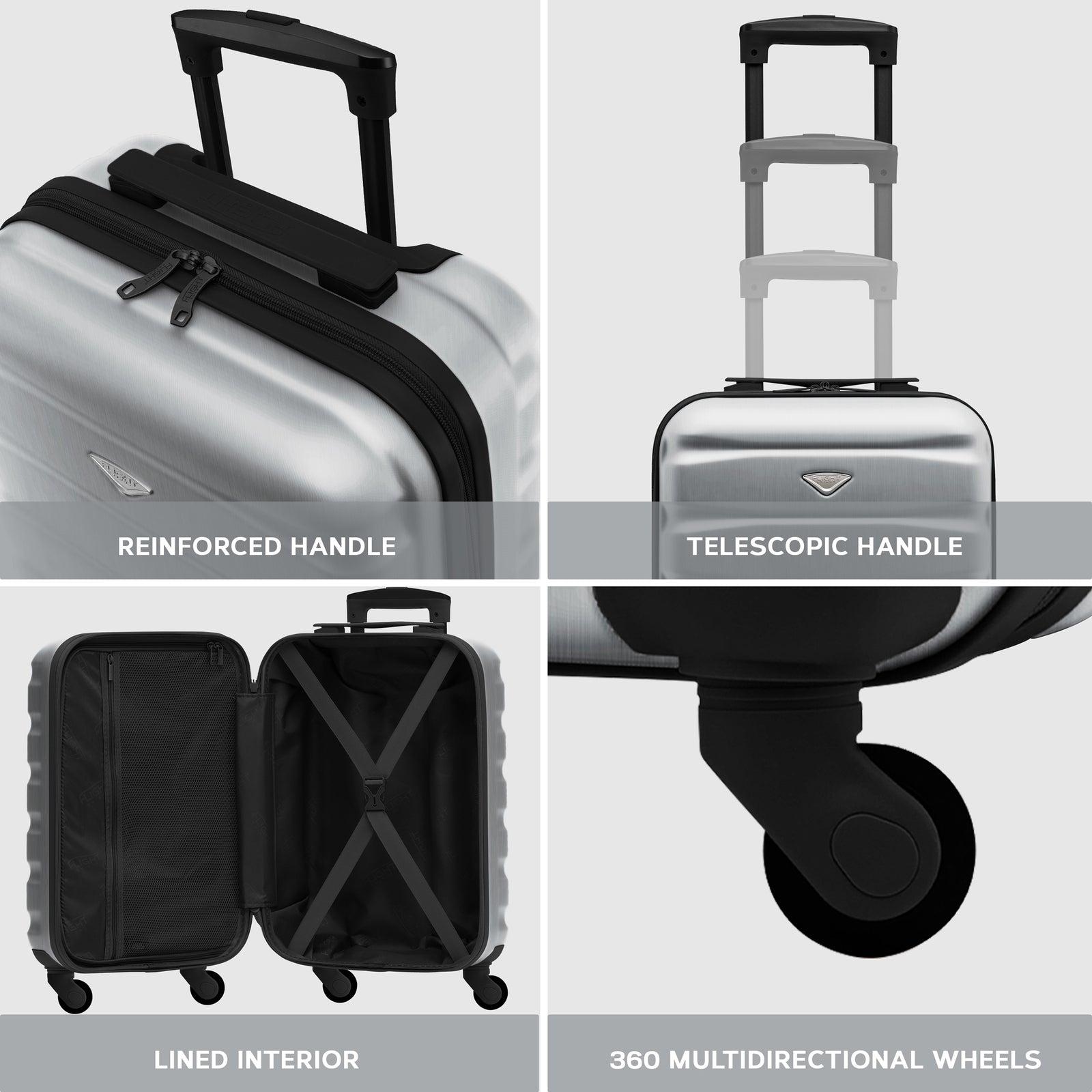 55x35x20cm Cabin Carry On Suitcase Hard Shell Overhead Luggage 100+ Airlines Approved | Cabin | Metallic