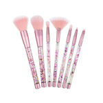 Aquarius Cosmic Makeup Brush Set 7 Piece Pink Liquid Glitter Handle Beauty Collection