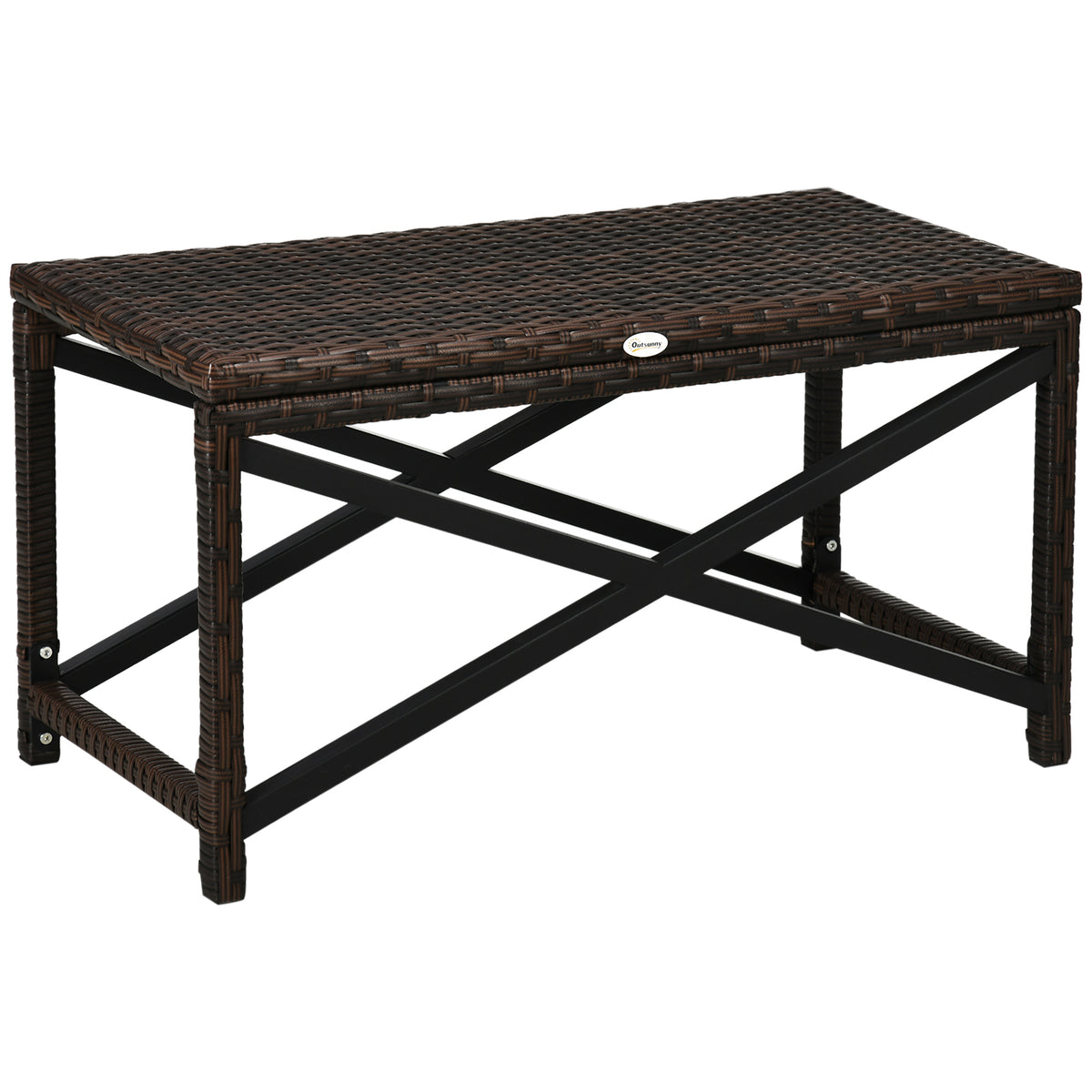 Outdoor Coffee Table, Pe Rattan Side Table W/ Plastic Board | V Shape | Brown