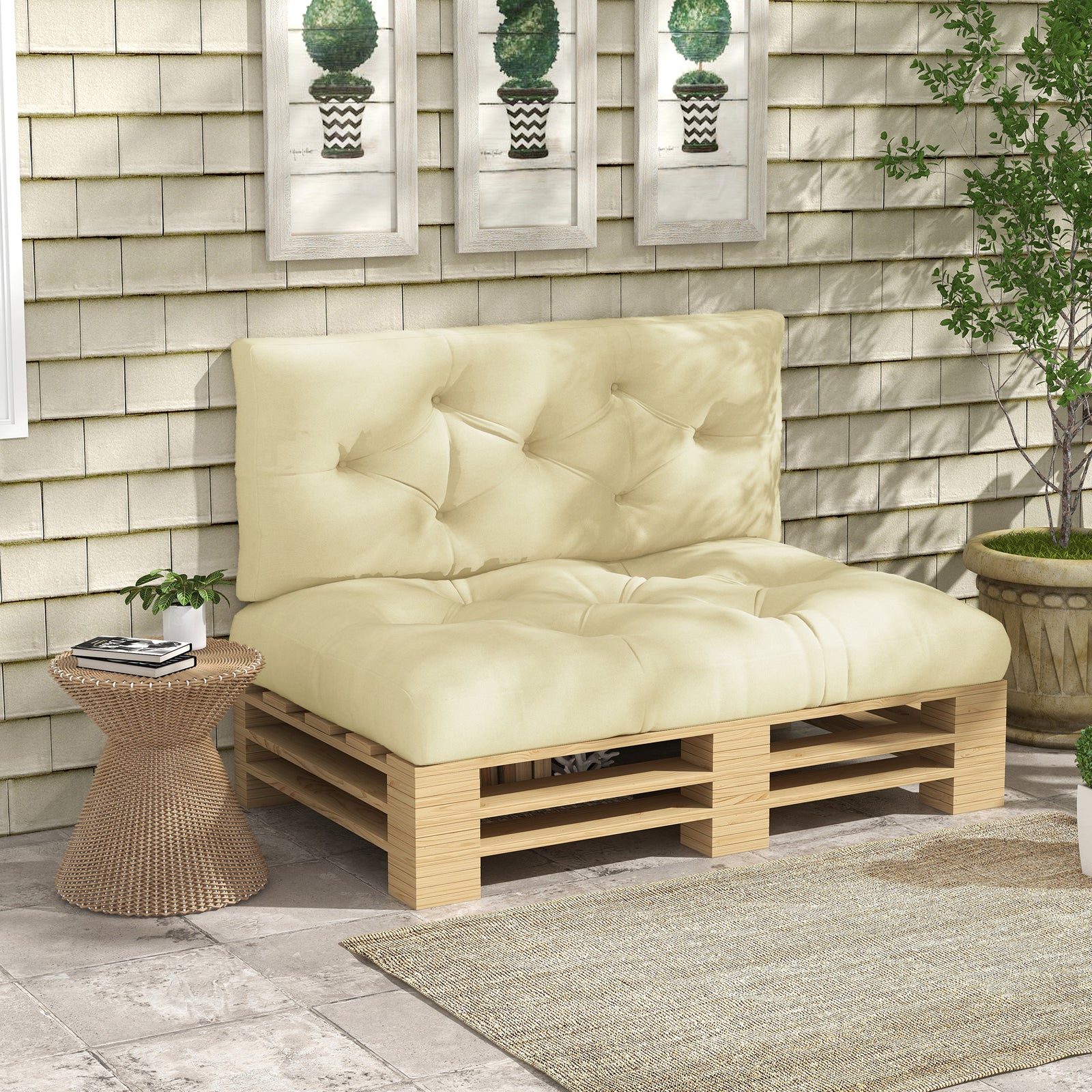 2 Seater Seat Cushions Water Repellent With Back Cushion | Beige