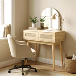 HOMCOM Dressing Table, Vanity Desk W/ Mirror, 2 Drawers, Natural Wood Finish