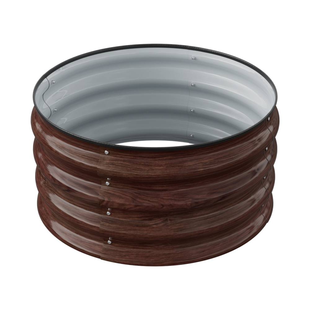 60cm Diameter Round Galvanized Metal Raised Garden Bed With Wood Grain Finish Easy-to-assemble Outdoor Planter With Installation Gloves | 60cm | Brown