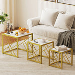 HOMCOM Set Of 3 Nesting Coffee Tables Square End Tables W/ Metal Frame White