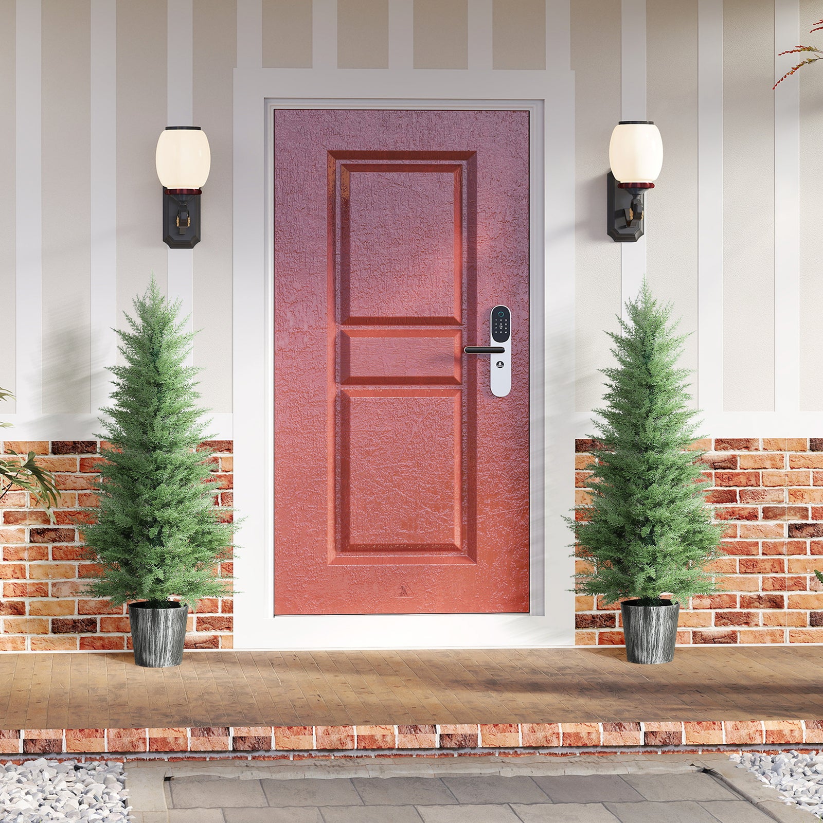 Set Of 2 Artificial Cypress Trees With Pe Leaves For Indoor Outdoor