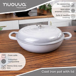 Shallow Cast Iron Casserole Pot With Lid, 5-quart, (32 Cm) | Grey
