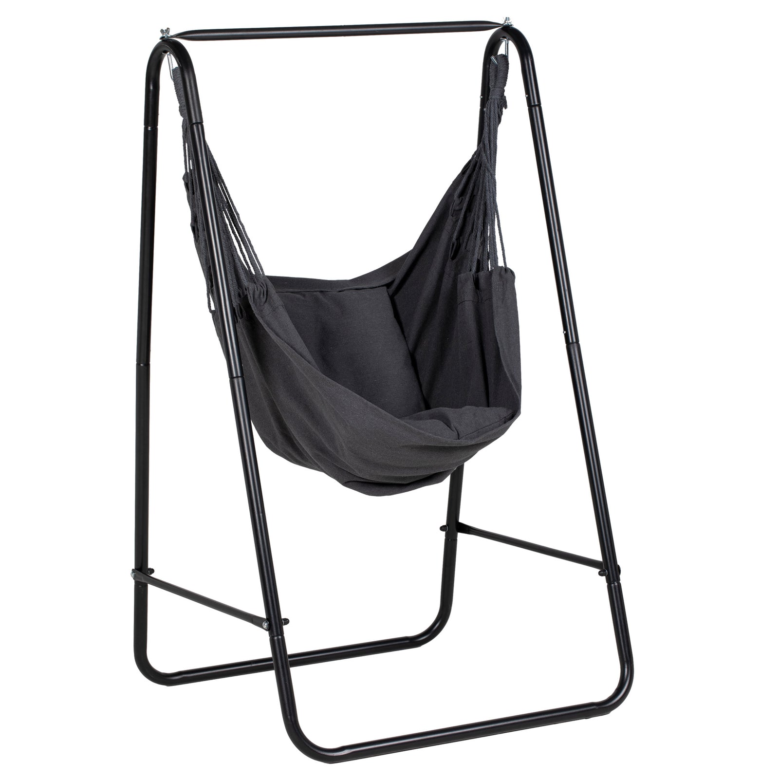 Patio Hammock Chair With Stand,  Cushion, Armrest, Hooks | Dark Gray