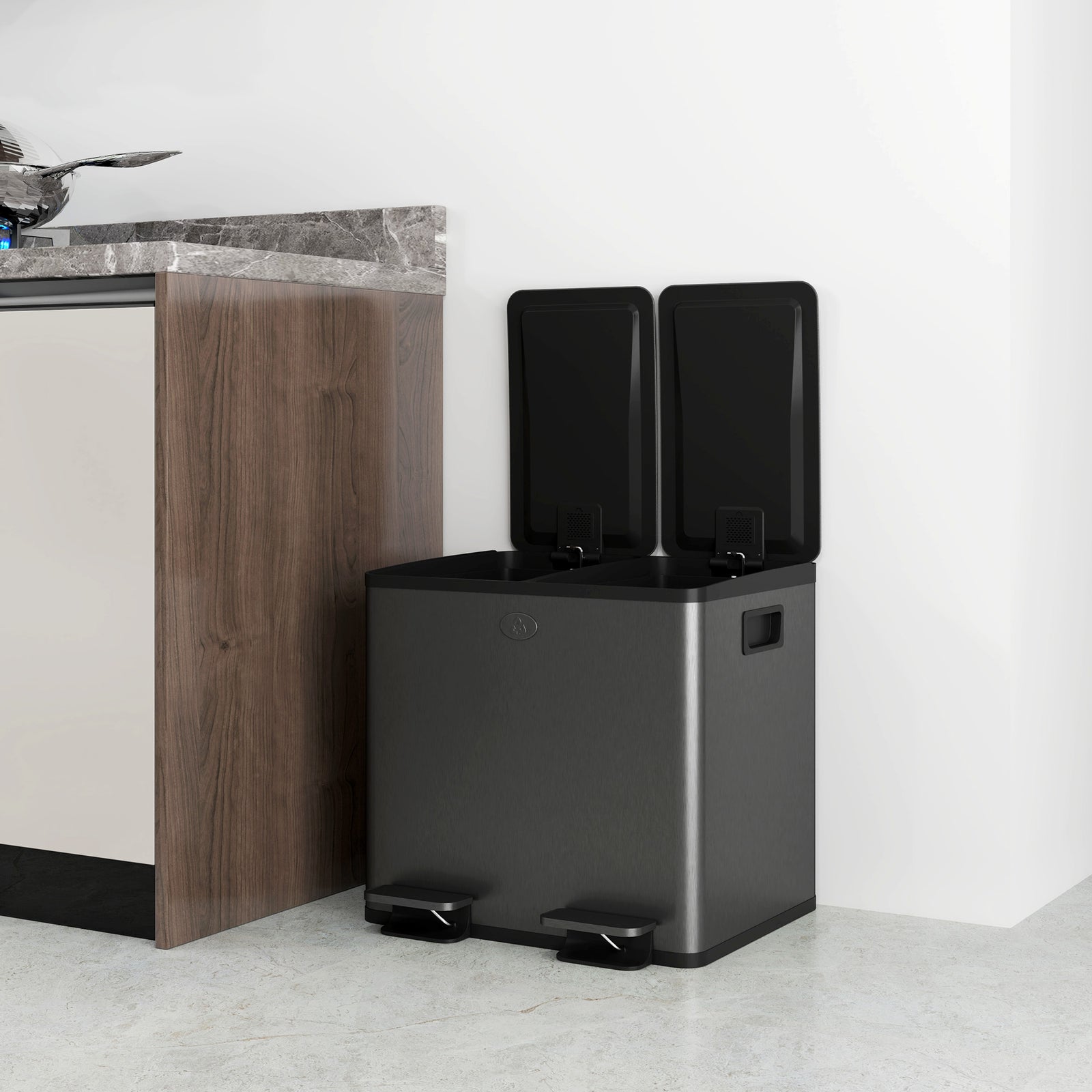 2 X 15l Dual Kitchen Bin Pedal Bin For Recycling And Waste | Black