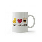 Dyzi Peace Love Coffee Quote Ceramic Coffee Mug White