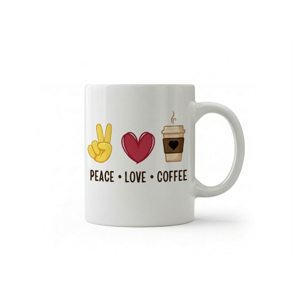 Dyzi Peace Love Coffee Quote Ceramic Coffee Mug White