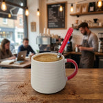 Ceramic Coffee Tea Mug 13oz Ribbing Textured Colour Painted Handle | Set of 2 | Red