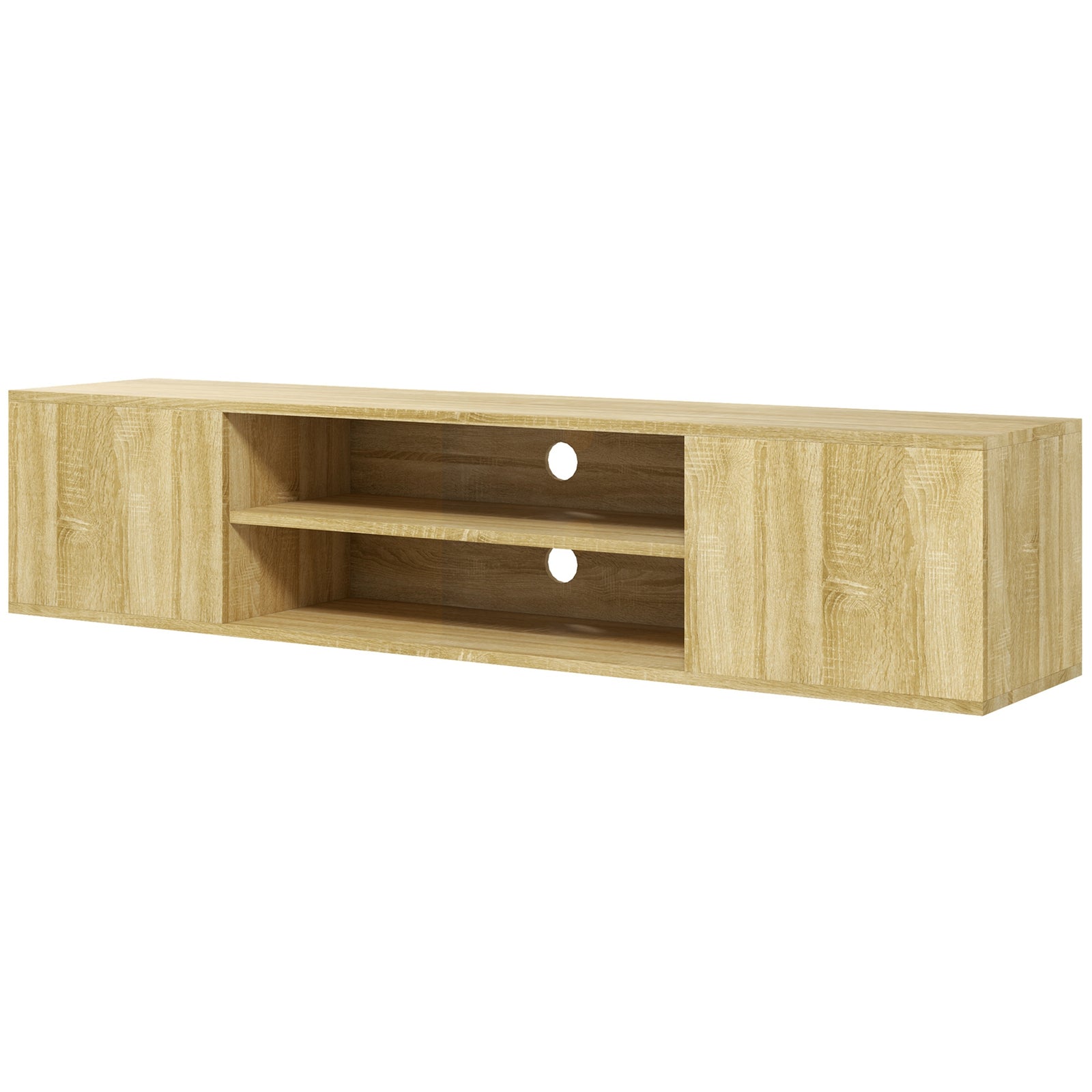 Floating Tv Unit For 60" With Shelves Cabinets | Brown
