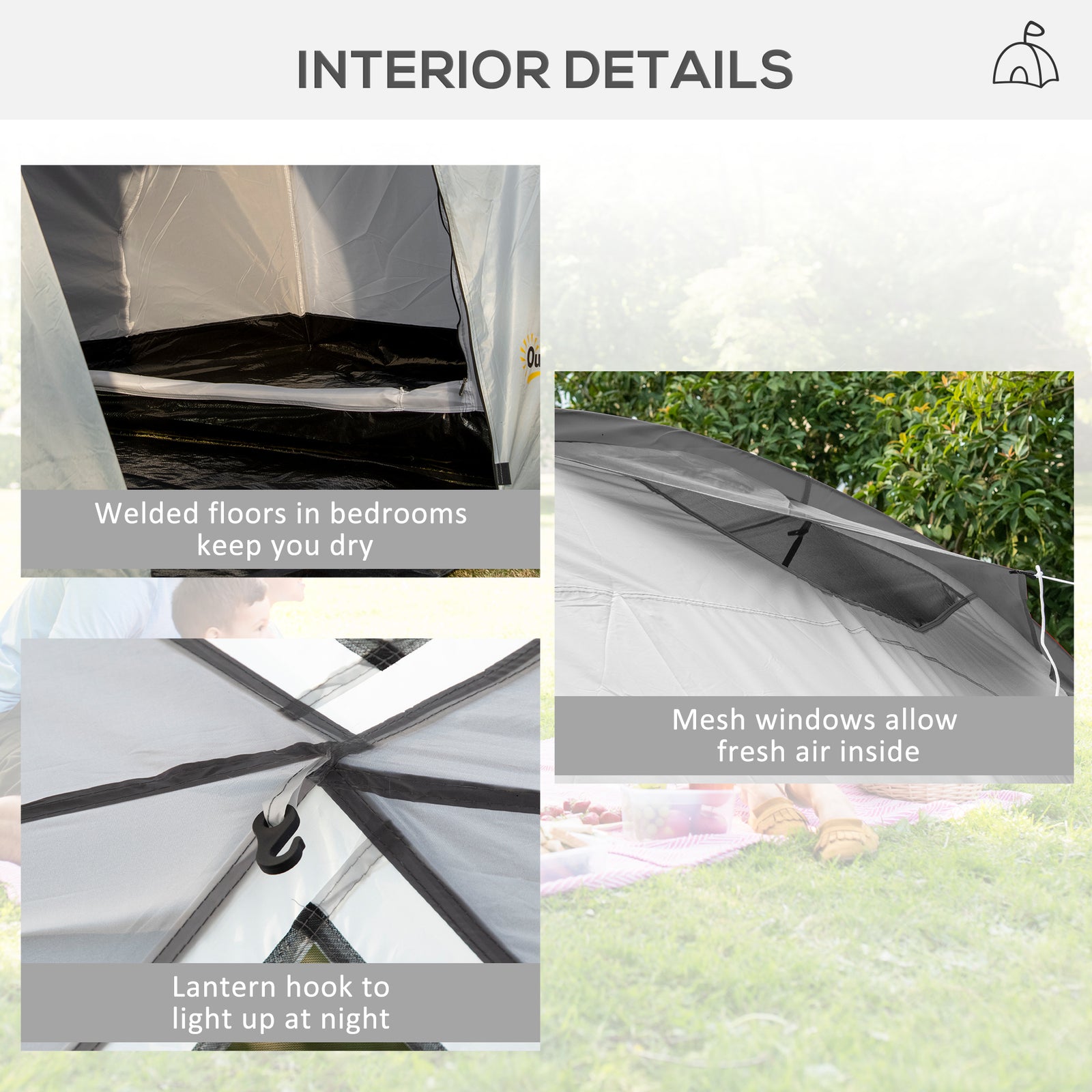 4-6 Man Tunnel Tent, Camping Tent W/ Bedroom, Living Area | Multi Colour