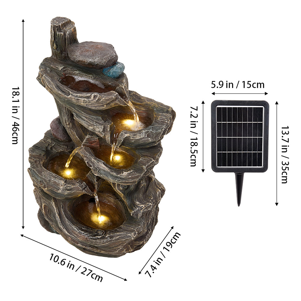 Solar-powered Wooden-style Tiered Water Fountain With Led Lights – Tranquil Garden & Balcony Cascade