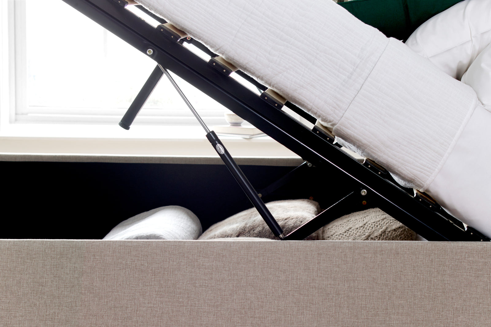 Wilson Fabric Ottoman Bed | Double | Beige