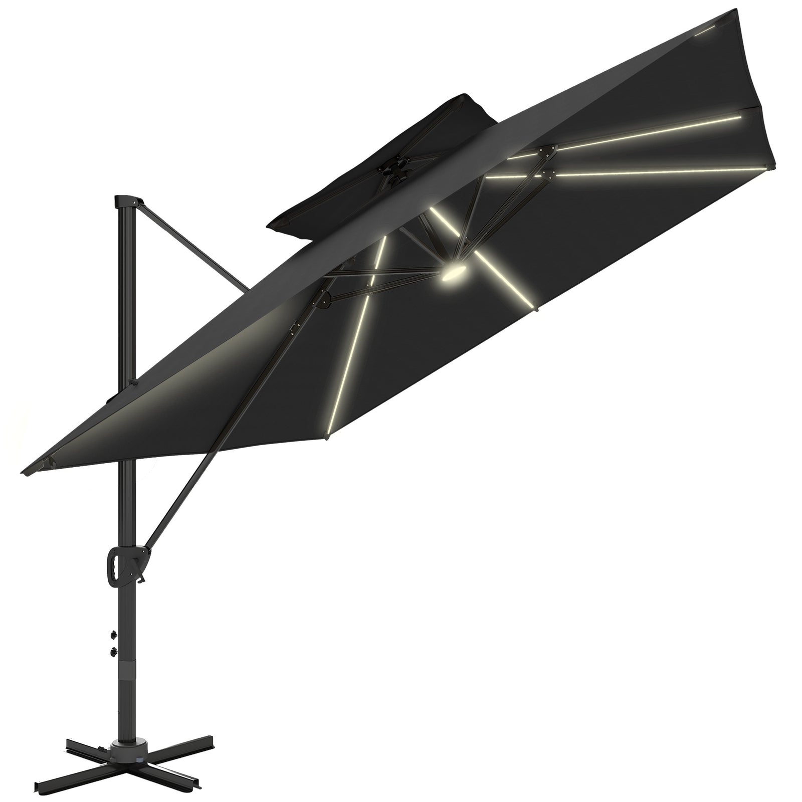3.5x3m Cantilever Parasol, Solar Led Lights | Black