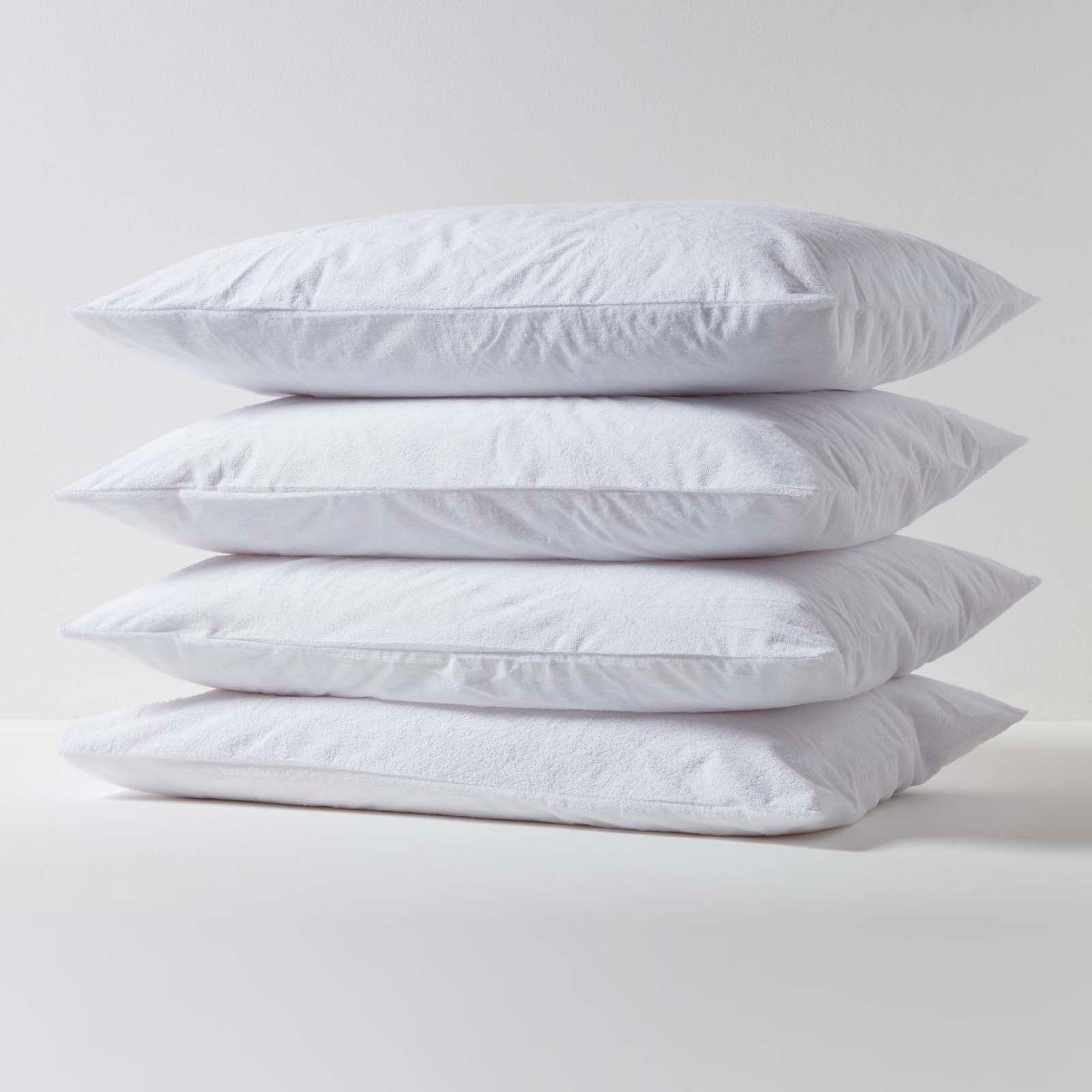 Terry Towelling Waterproof Pillow Protectors, Pack Of 4 | 48 x 74cm | White
