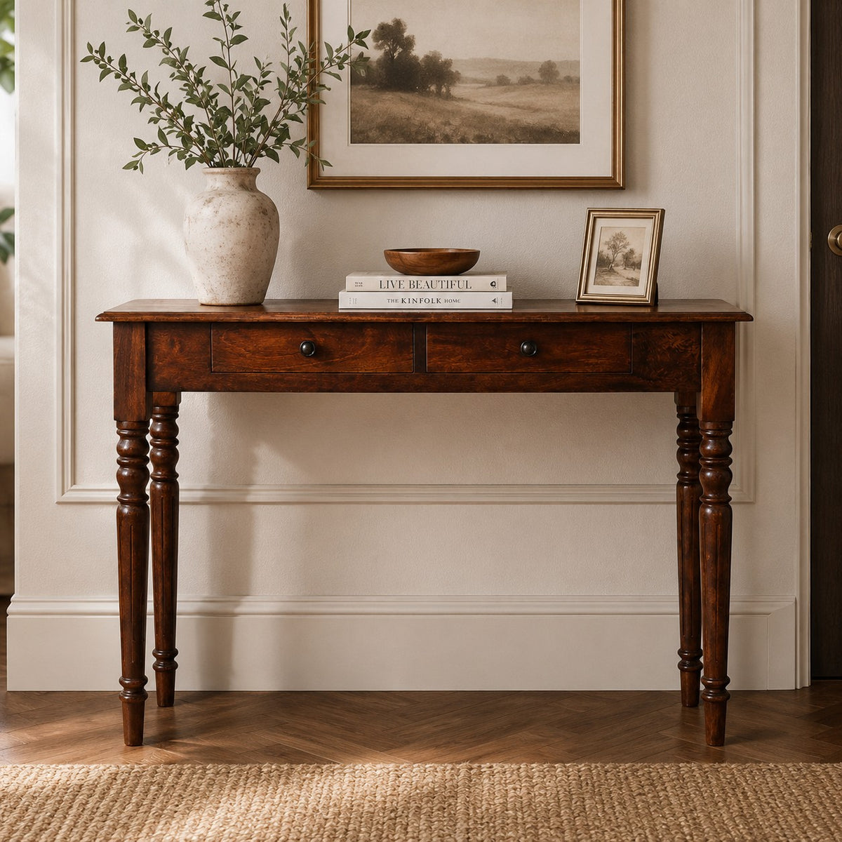 Solid Wood Heritage Turned-leg Console Table