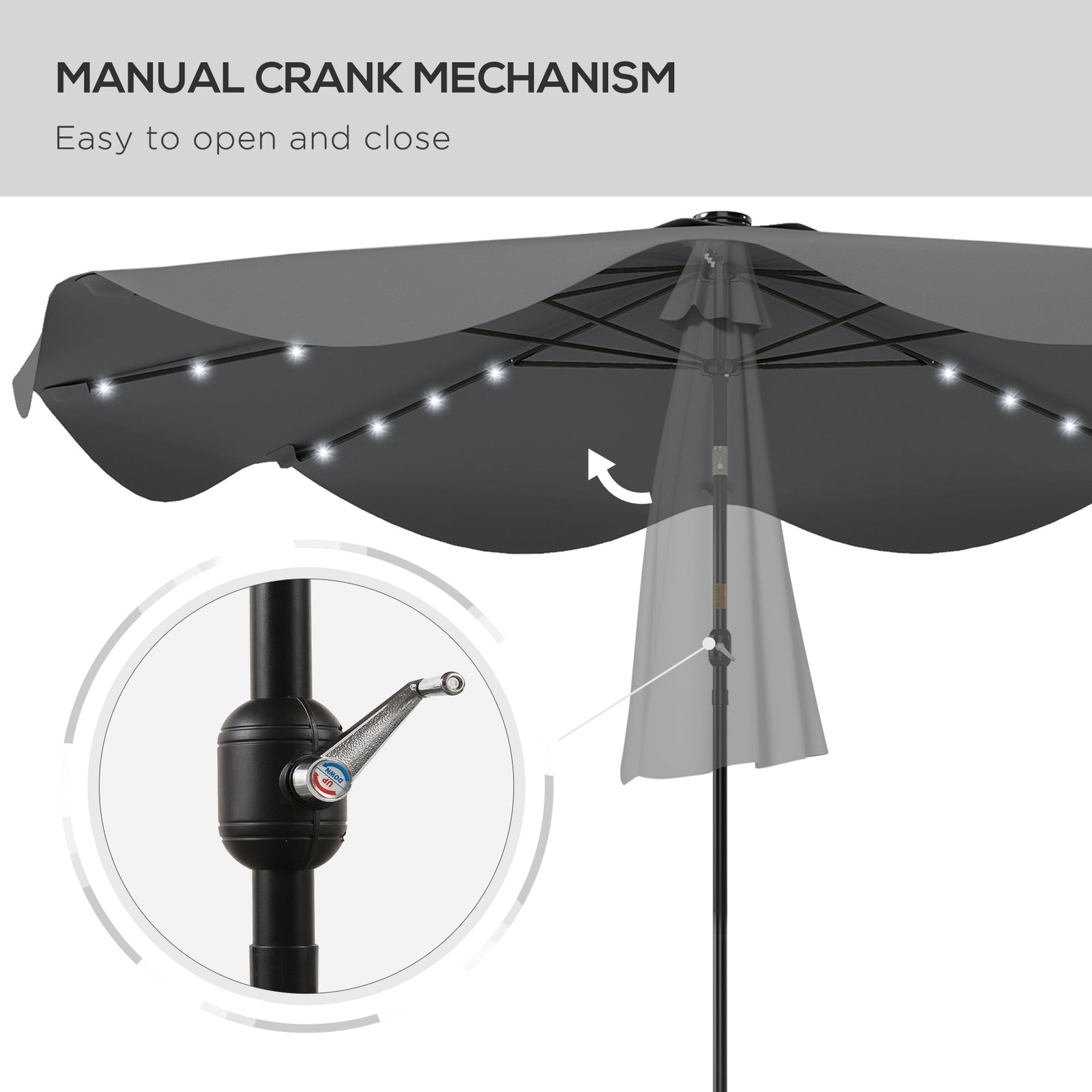Solar Garden Parasol W/ Led, Tilt | Dark Gray