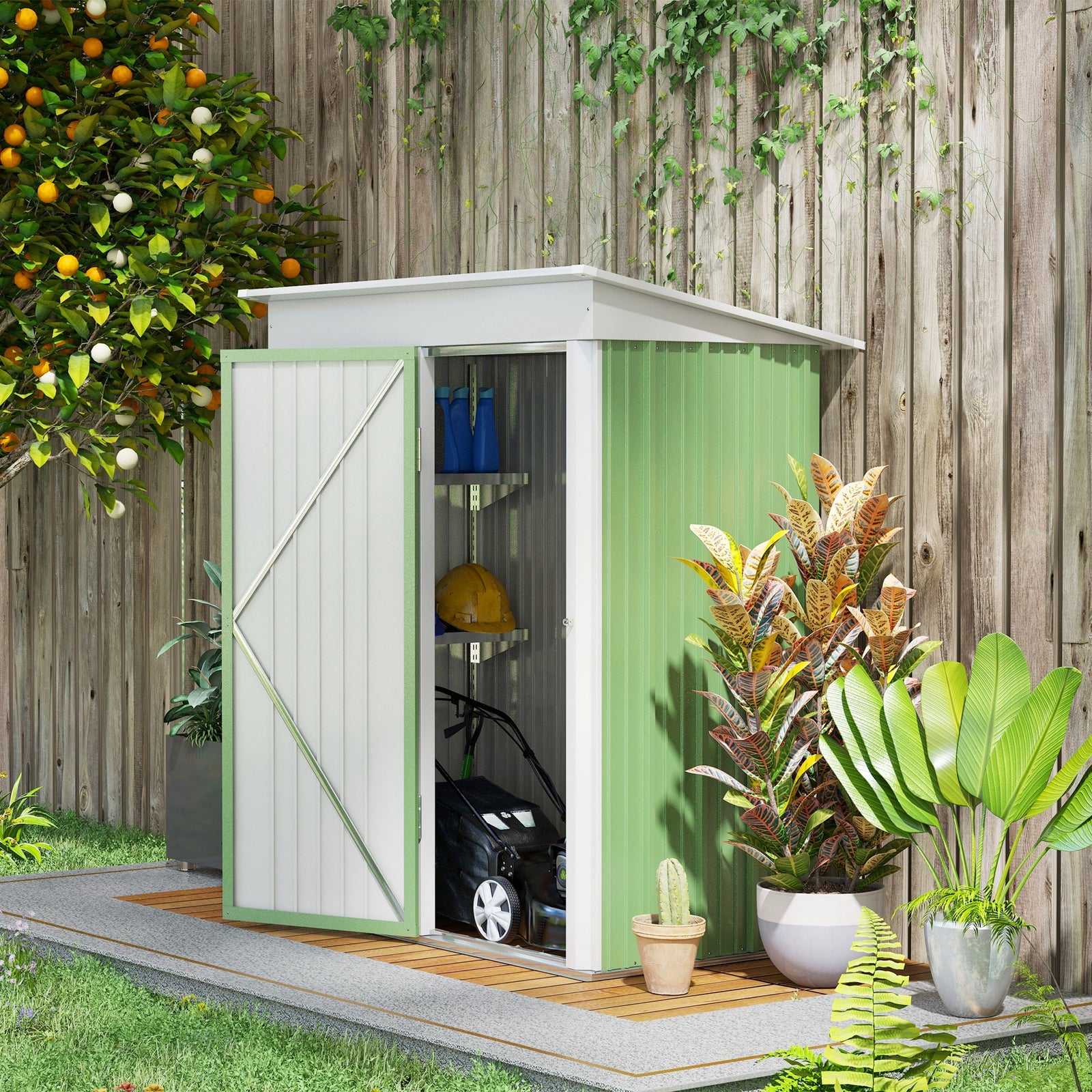 Steel Garden Shed, Small Lean-to Shed For Bike Tool, 5x3 Ft | Green