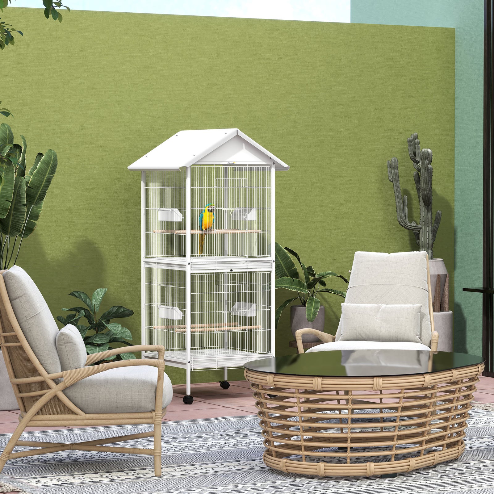 Metal Bird Cage Feeder, For Small And Medium Bird - White
