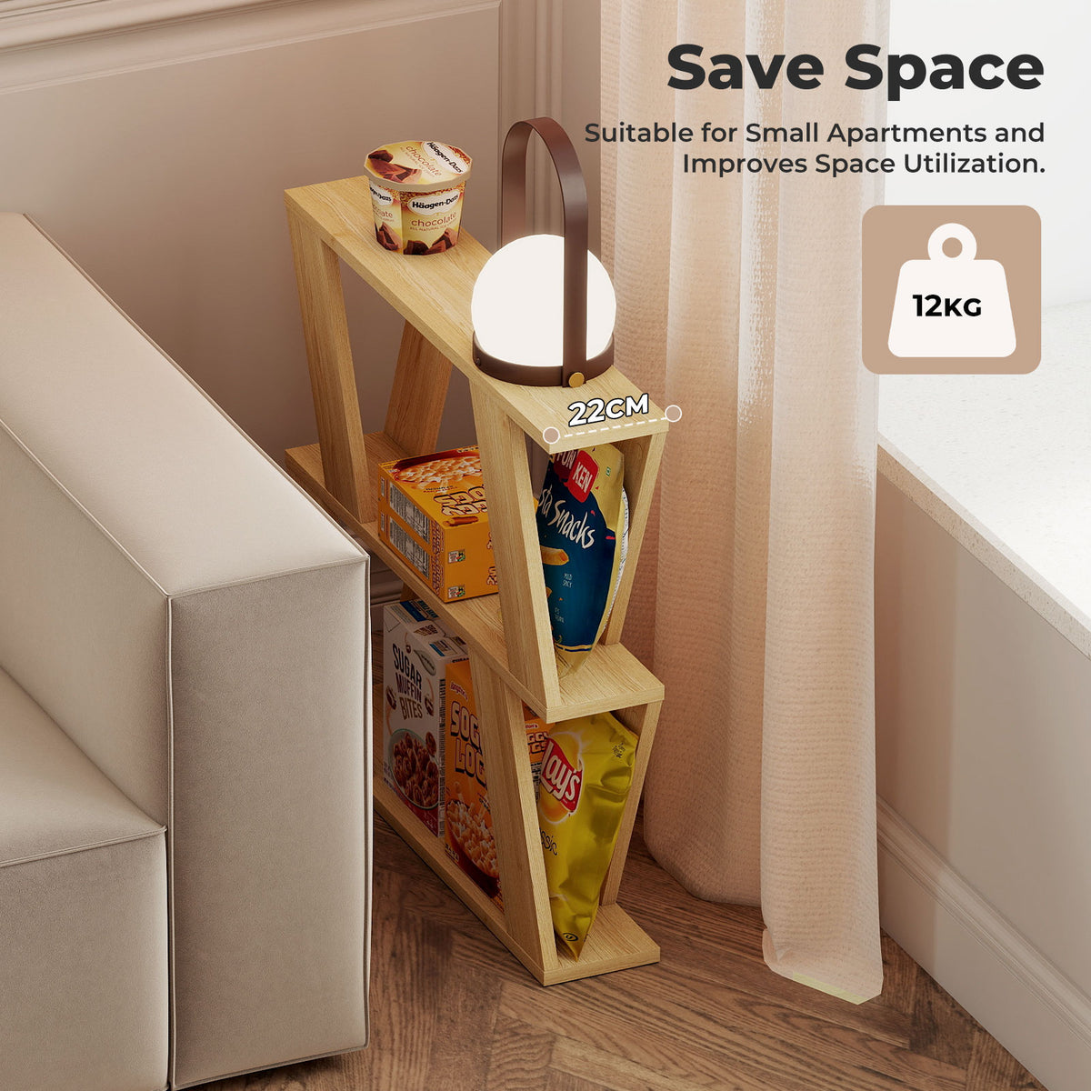 Levede Slim Side Table With Storage Shelf Sofa End  Accent Table Wooden 2 Tier