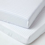 Cotton Stripe Fitted Cot Sheets 330 Tc, 60 X 120 Cm | Cot | White
