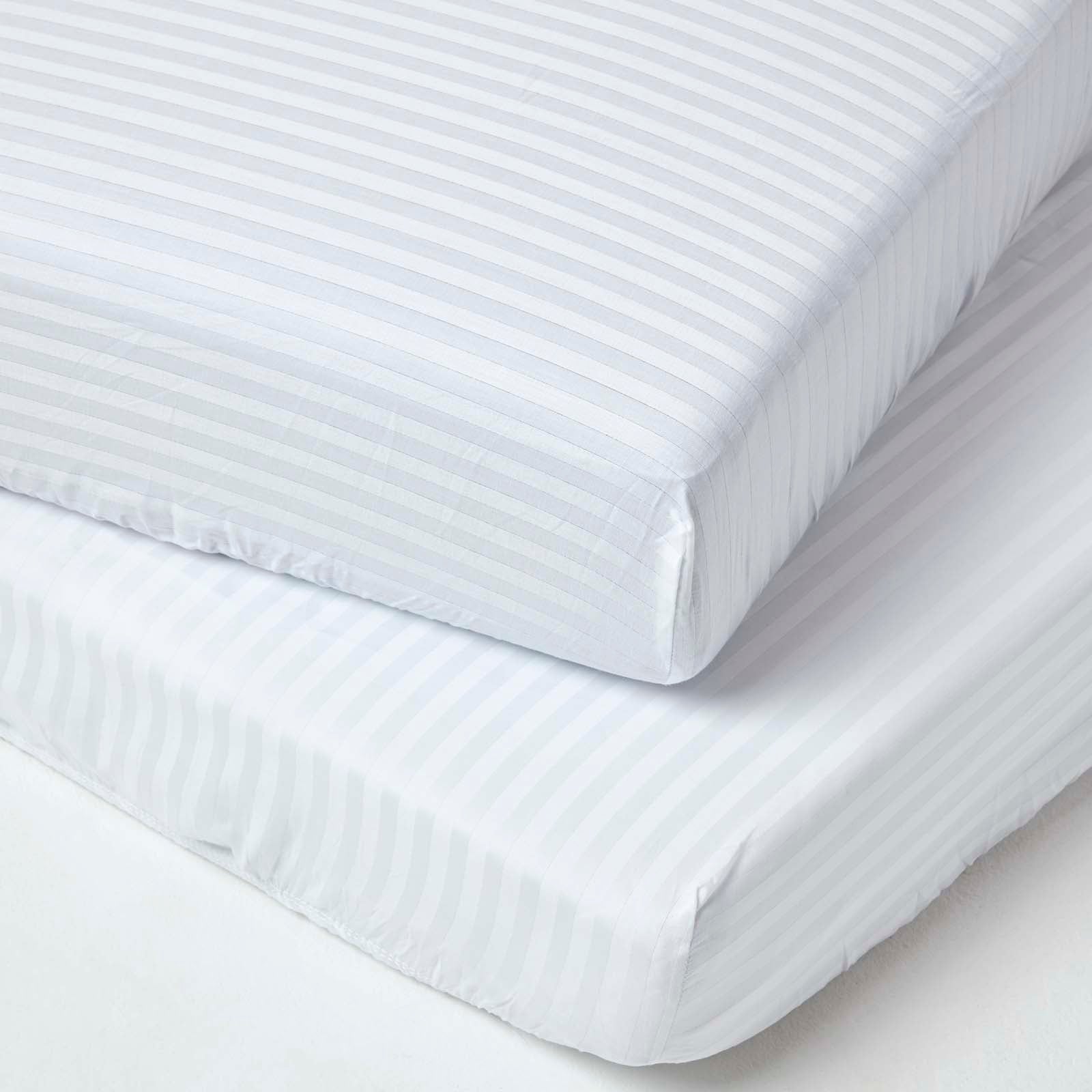 Cotton Stripe Fitted Cot Sheets 330 Tc, 70 X 140 Cm | Cot Bed | White