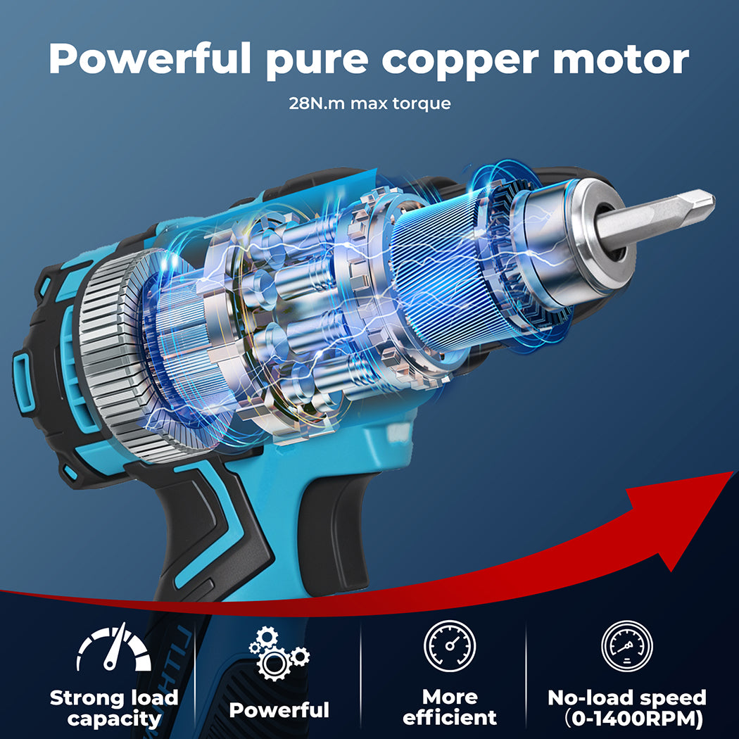 Cordless Drill Combi Driver Electric Screwdriver Set 2.0ah Battery | Blue