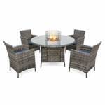 Amazon Rattan Fire Pit Dining Set - Round Table With Chairs | 4 Chairs | Grey