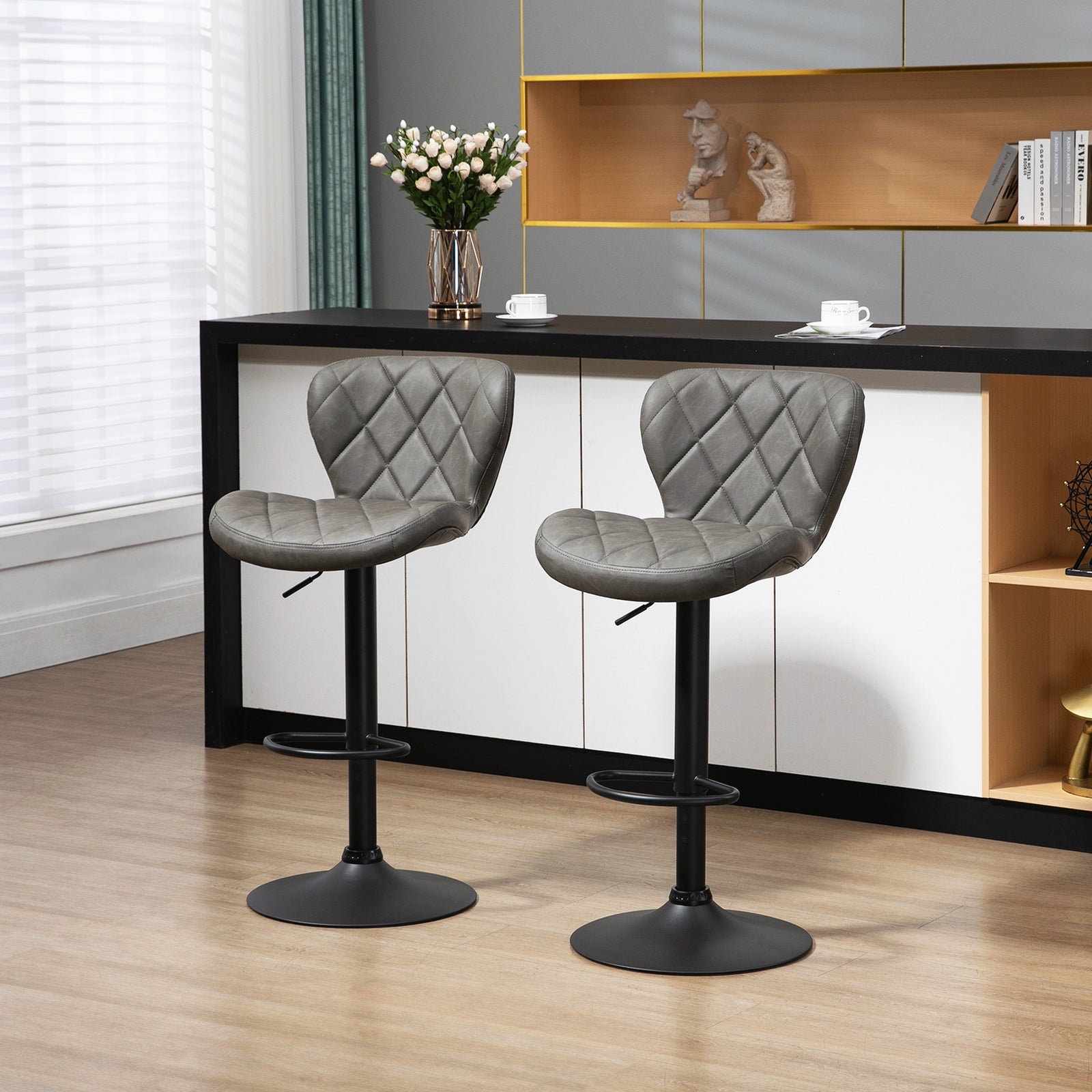 Adjustable Height Swivel Barstools Set Of 2 | Dark Gray