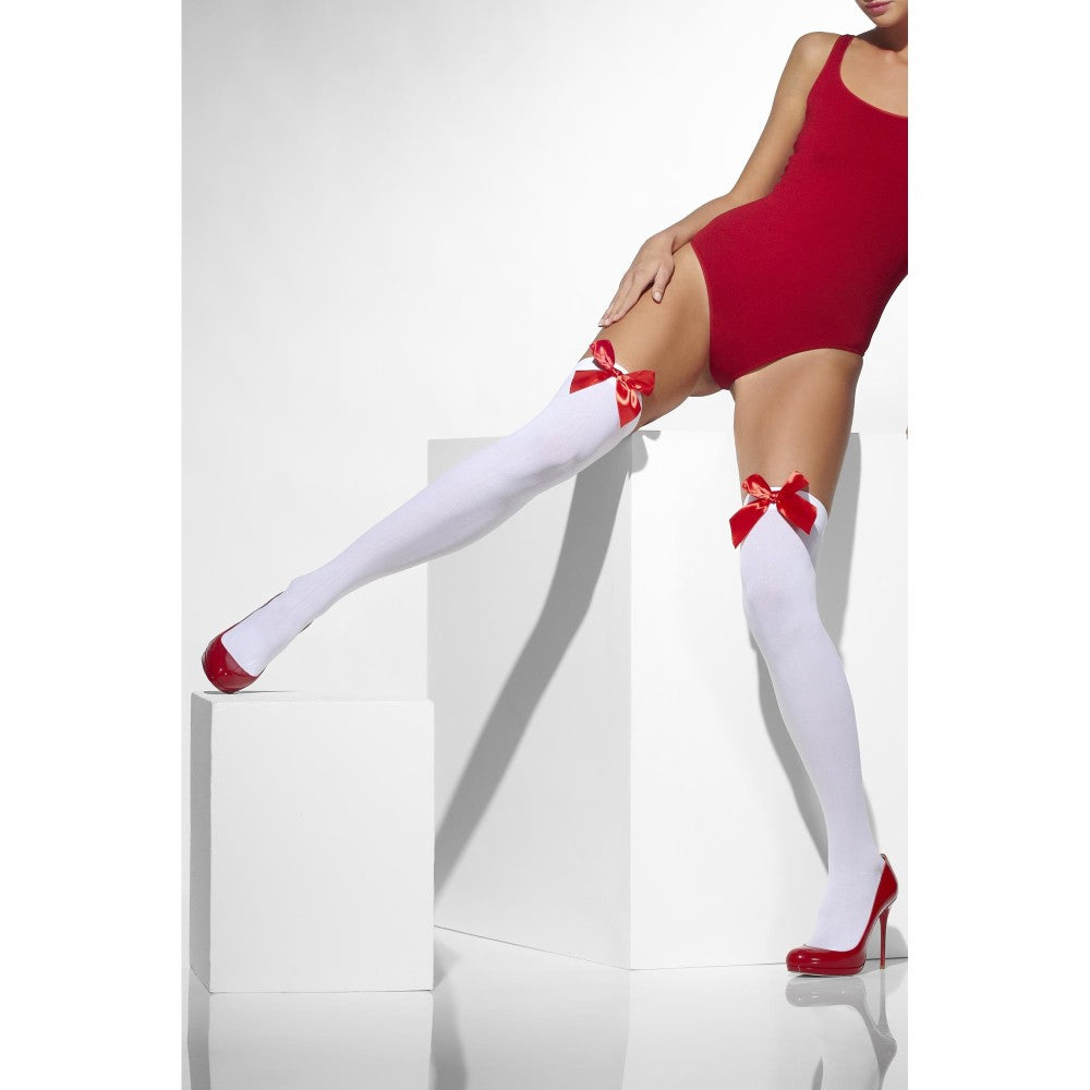 Opaque Hold-ups, White, With Red Bows