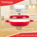 Shallow Cast Iron Casserole Pot With Lid  - 30cm , 3.7-quart | Red