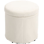 Round Storage Ottoman With Lid, Vanity Stool With Storage | Beige