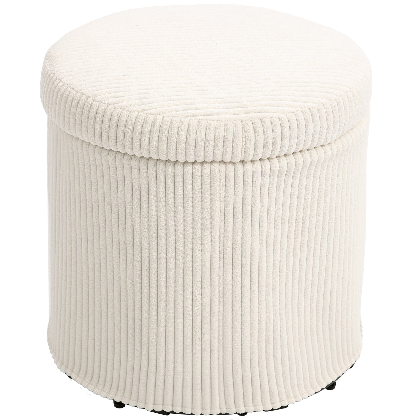 Round Storage Ottoman With Lid, Vanity Stool With Storage | Beige