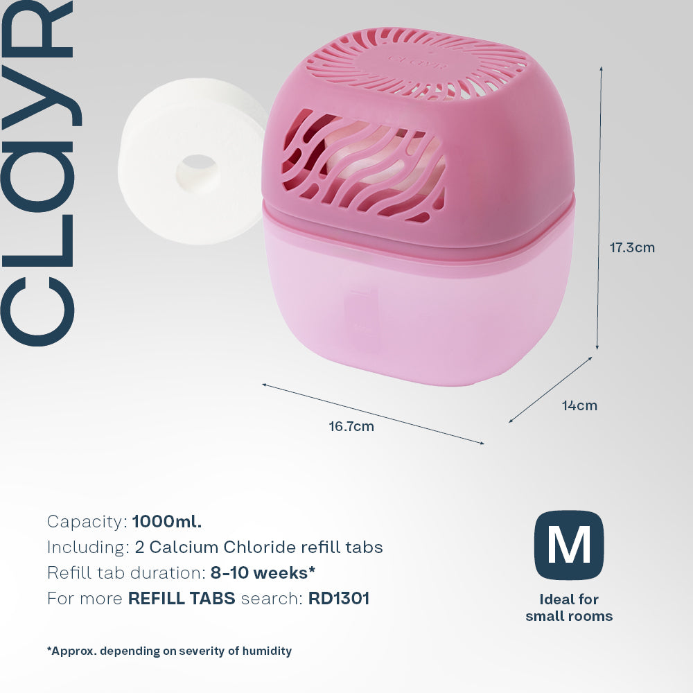 Reusable 1000ml Dehumidifier With 2 Calcium Chloride Refill Tabs | Pink
