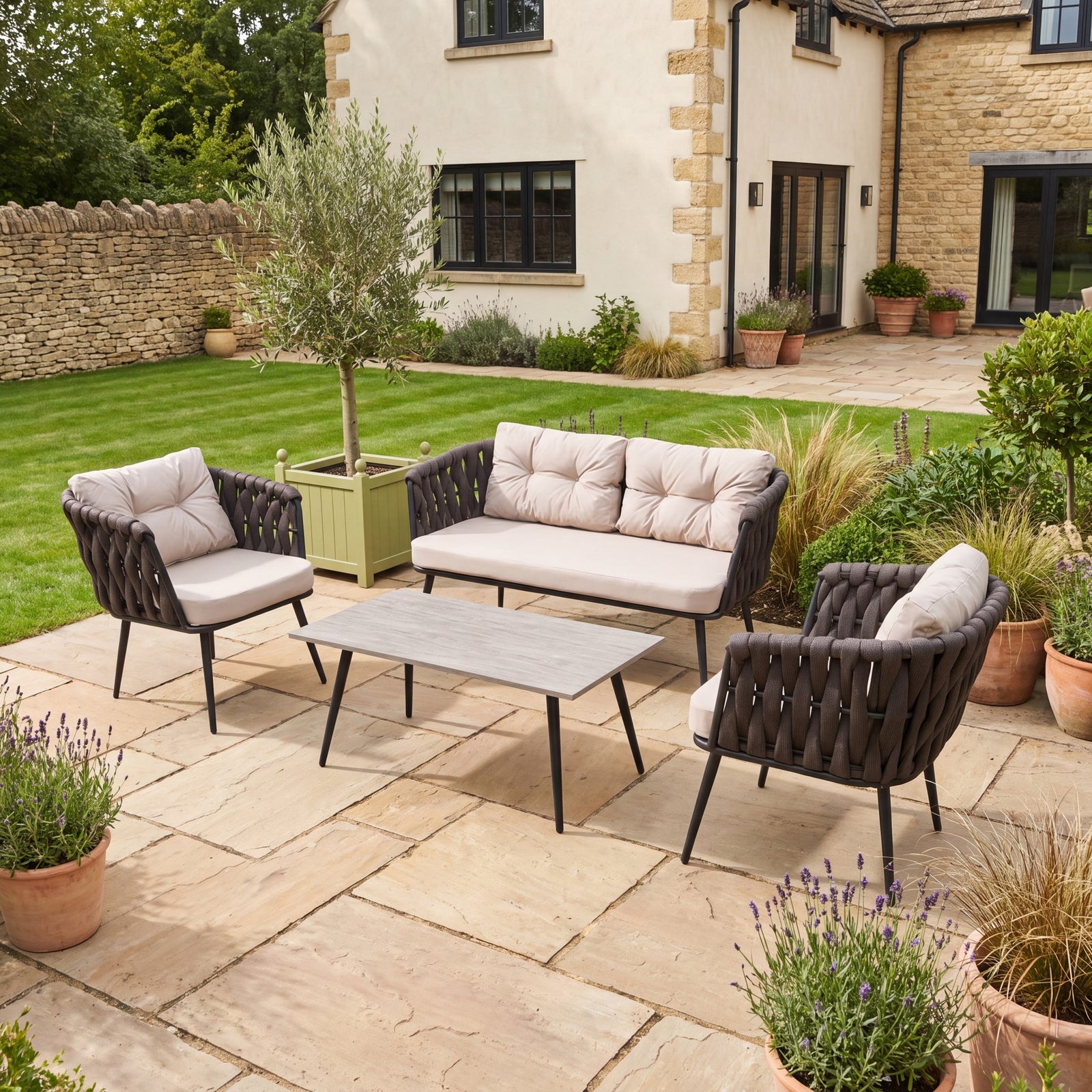 Hartley 4 Seater Garden Lounge Set With Coffee Table | Grey